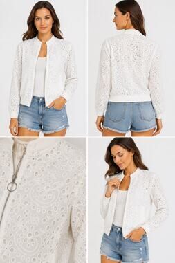 KENDALL + KYLIE White Broderie Anglaise Eyelet Bomber Jacket Size XS NWT